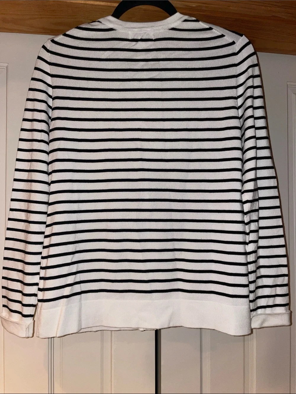 Charter Club Black and White Striped Button-Front Cardigan - Picture 5 of 6